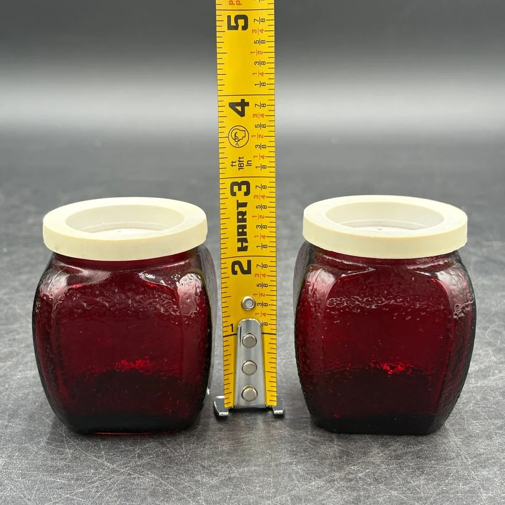 Vtg Wheaton Royal Ruby Red Pebble Glass Salt & Pepper Shakers Set No Lids USA